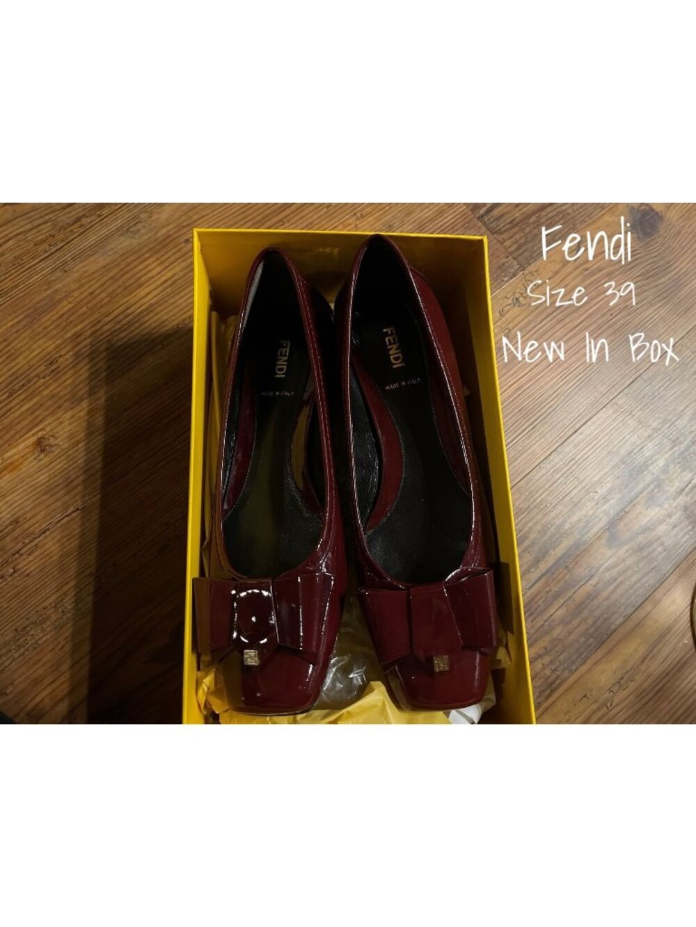 Fendi Burgundy Patent Bow Flats - New in Box, Size 39 EUR (9 US)